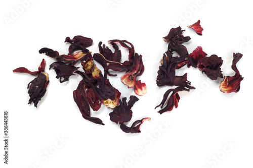 Sudanese rose tea leaves on a white background