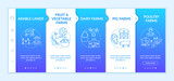 Farm production types onboarding vector template. Fields for foods. Different animal growing farms. Responsive mobile website with icons. Webpage walkthrough step screens. RGB color concept