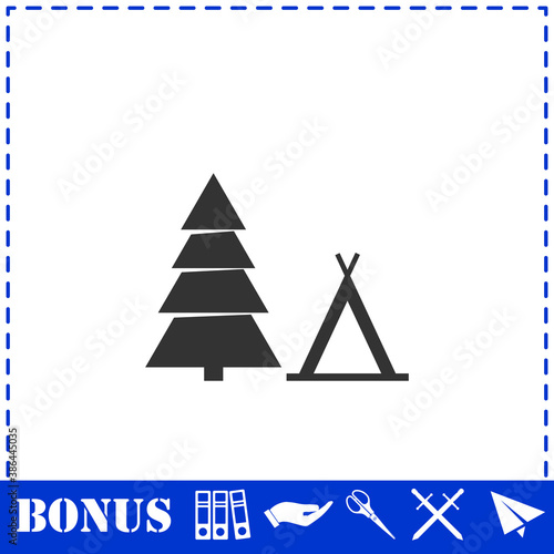 Tourist tent icon flat