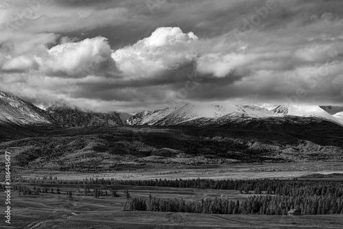 panoramic view of picturesque snowy mountains tops