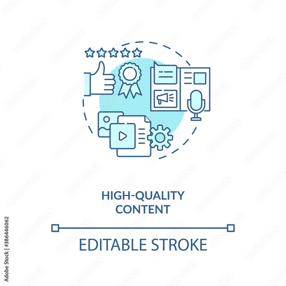 High-quality content concept icon. Influencer marketing benefit idea thin line illustration. Customer-centric strategy. SEO content. Vector isolated outline RGB color drawing. Editable stroke