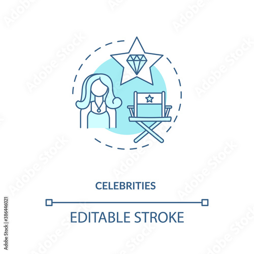 Celebrities concept icon. Influencers type idea thin line illustration. Famous actors, singers. Motivational account. Lifestyle aspiration. Vector isolated outline RGB color drawing. Editable stroke