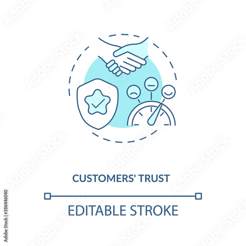 Customers trust concept icon. Influencer marketing benefit idea thin line illustration. Consumer relationships. Trustworthy dialogue. Vector isolated outline RGB color drawing. Editable stroke
