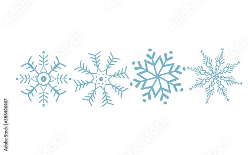 Illustration of blue snowflakes, hand drawn, welcome winter and Christmas season, winter and Christmas background.