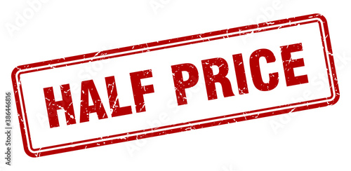 half price stamp. square grunge sign on white background