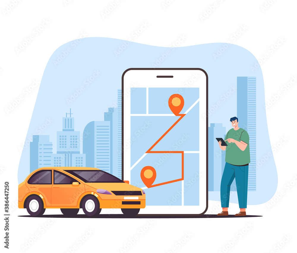 Taxi car mobile app rent carsharing isolated concept. Vector flat graphic design illustration Taxi car mobile app rent carsharing isolated concept. Vector flat graphic design illustration