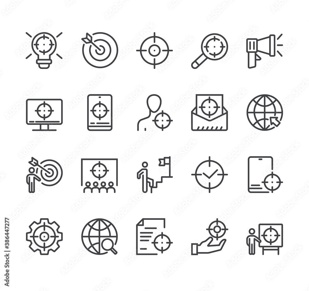 Target and goal simple isolated line icon set Target and goal simple isolated line icon set