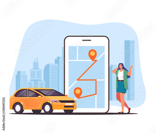 Taxi car mobile app rent carsharing isolated concept. Vector flat graphic design illustration