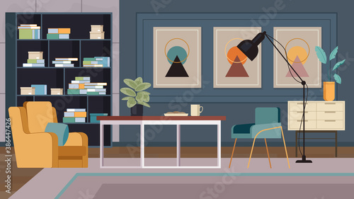 Modern stylish living room interior concept. Vector flat graphic design illustration