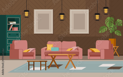 Fototapeta Naklejka Na Ścianę i Meble -  Living room home interior concept. Vector flat graphic design illustration