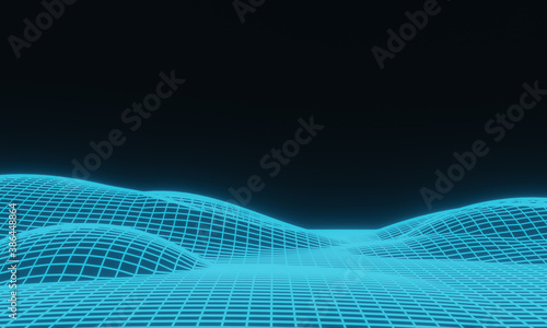 3D rendering blue topographic mountain wireframe