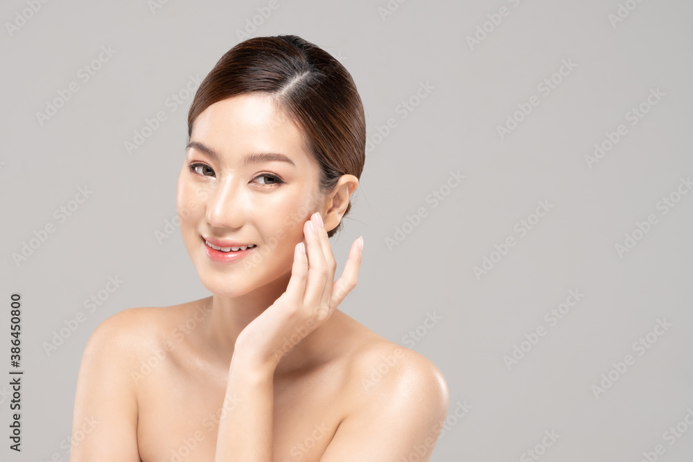 Beautiful Asian woman touching soft cheek smile with clean and fresh skin Happiness and cheerful with positive emotional,isolated on white background,Beauty and Cosmetics Concept Beautiful Asian woman touching soft cheek smile with clean and fresh skin Happiness and cheerful with positive emotional,isolated on white background,Beauty and Cosmetics Concept
