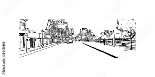 Building view with landmark of Blumenau is a city in southern Brazil. Hand drawn sketch illustration in vector.