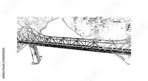 Building view with landmark of Blumenau is a city in southern Brazil. Hand drawn sketch illustration in vector.