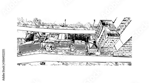 Building view with landmark of Blumenau is a city in southern Brazil. Hand drawn sketch illustration in vector.