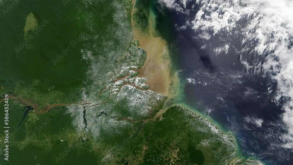 River delta satellite aerial view of Amazon river, landscape of Brazil ...