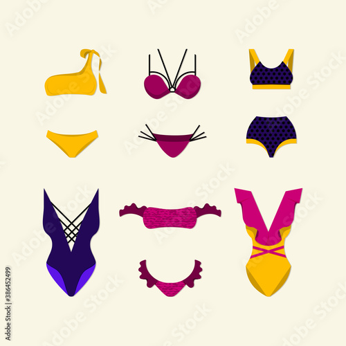 Set of fashion women swimwear. vector illustration.