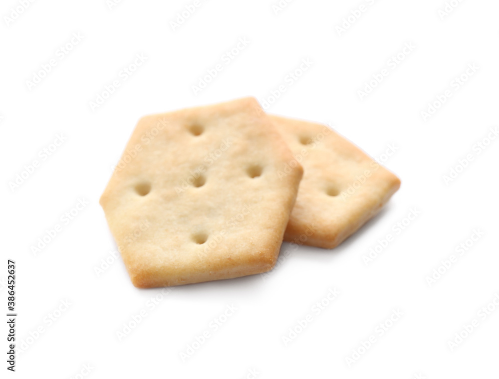 Crispy crackers isolated on white. Delicious snack Crispy crackers isolated on white. Delicious snack