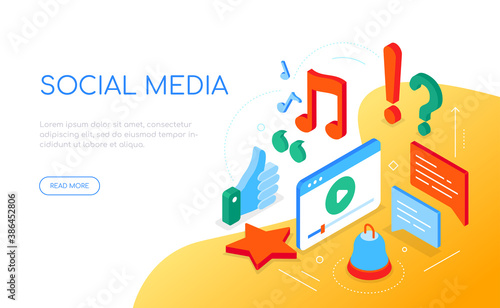 Social media concept - modern isometric web banner