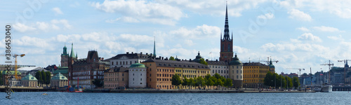 Panoramic view and bird's eye view of the historic center of Stockholm, Gamla Stan, Stockholm Archipelago.