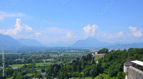 Vistas del valle del rio Salzach desde lo alto de la fortaleza Hohensalzburg,  simbolo de la ciudad de Salzburgo, Austria photo