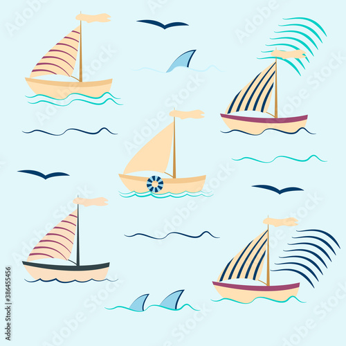 set of isolated boats - vector illustration, eps