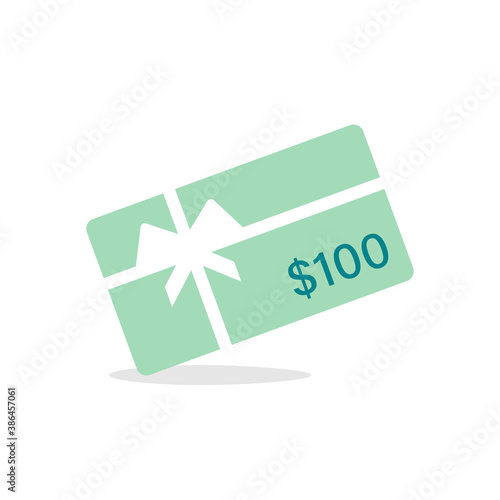 100 Dollars Gift card icon. Clipart image isolated on white background.