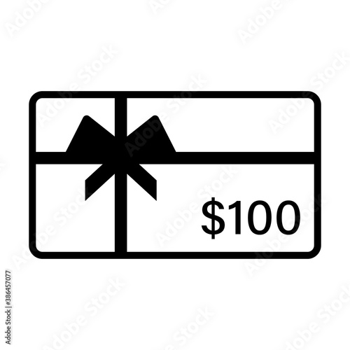 100 Dollars Gift card line icon. Clipart image isolated on white background.
