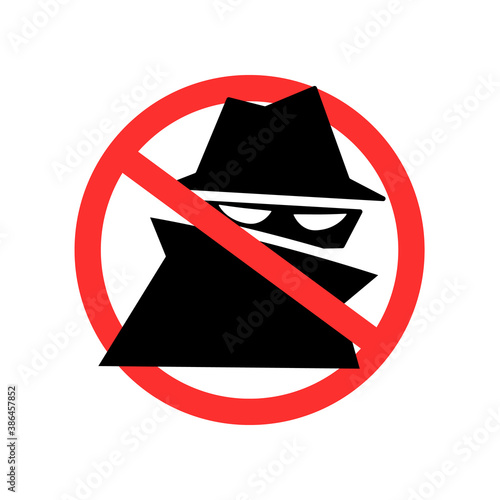 Spy icon in stop sign. Clipart image isolated on white background.