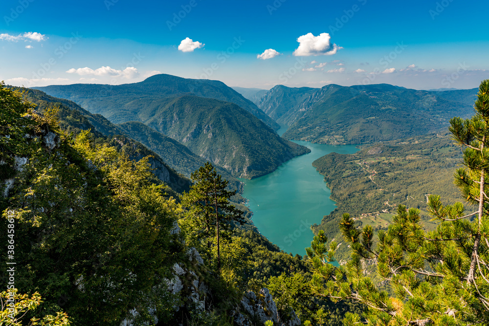 Perucac lake and river Drina from Tara mountain in Serbia - obrazy, fototapety, plakaty 