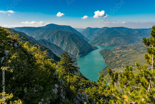 Perucac lake and river Drina from Tara mountain in Serbia photo