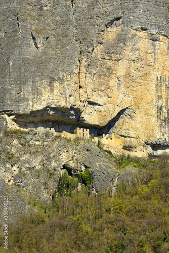 Mezzocorona, Castel San Gottardo on italian Alps. Castel San Gottardo is a castle built before 1181. It is located above the village of Mezzocorona in Trentino, Italy photo