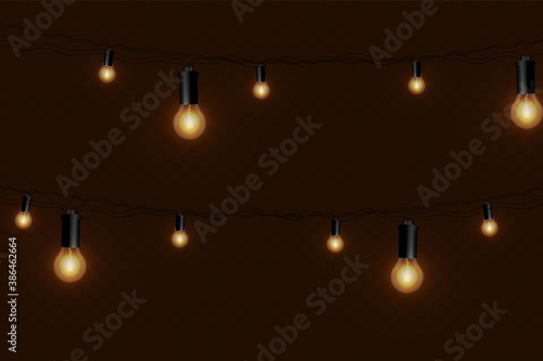 Vector garland of lamps on a brown transparent background.