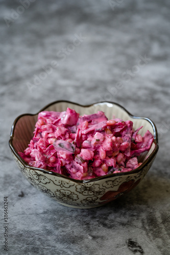 Beet Salad with Yogurt, Wheat and Beetroot. / Yoghurt Appetizer. photo