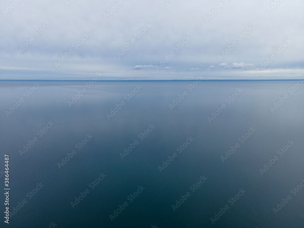 Aerial View of Lake Superior near Duluth, MN on Summer Day with Clouds.