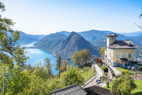 Panorama of Lake Lugano, Switzerland photo