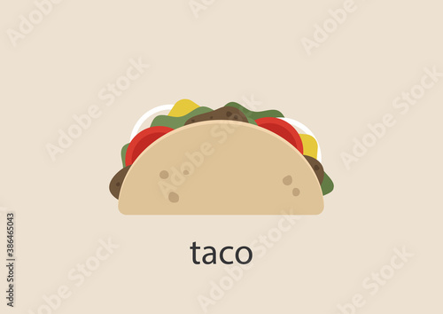 A Mexican taco with meat and fresh vegetables, street food