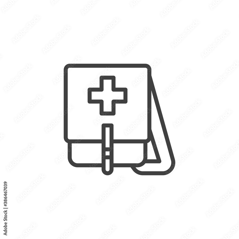 Military medical bag line icon. linear style sign for mobile concept and web design. First aid bag outline vector icon. Symbol, logo illustration. Vector graphics Military medical bag line icon. linear style sign for mobile concept and web design. First aid bag outline vector icon. Symbol, logo illustration. Vector graphics