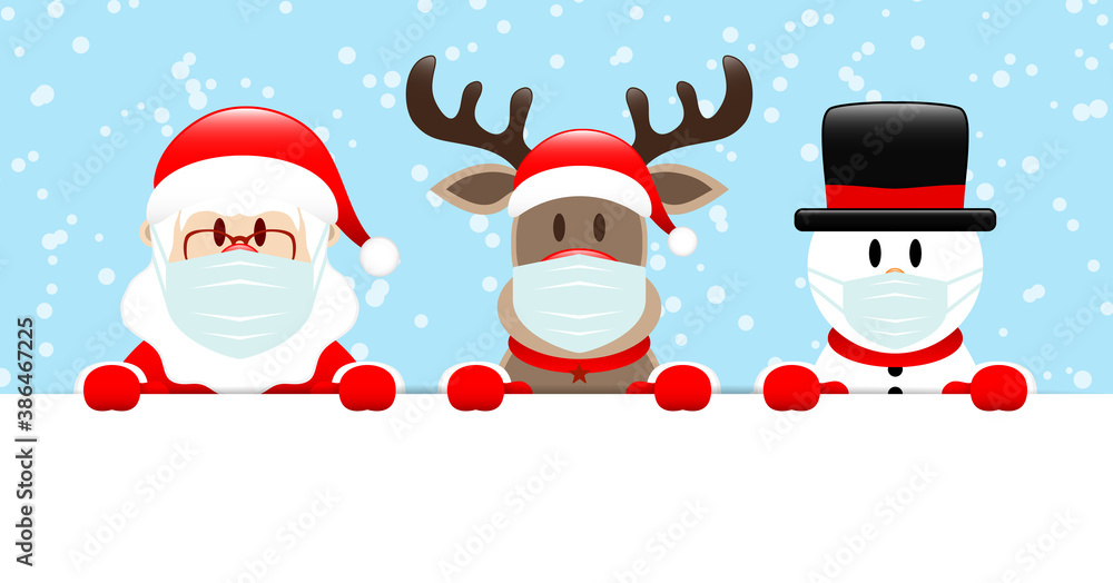 Santa, Rentier Und Schneemann Maske Banner Schnee Hellblau Santa, Rentier Und Schneemann Maske Banner Schnee Hellblau