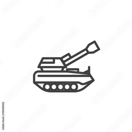 Military Tank line icon. linear style sign for mobile concept and web design. Army tank outline vector icon. Symbol  logo illustration. Vector graphics