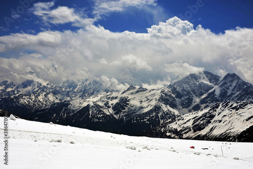 View from the slope of Elbrus to the Main Caucasian ridge.