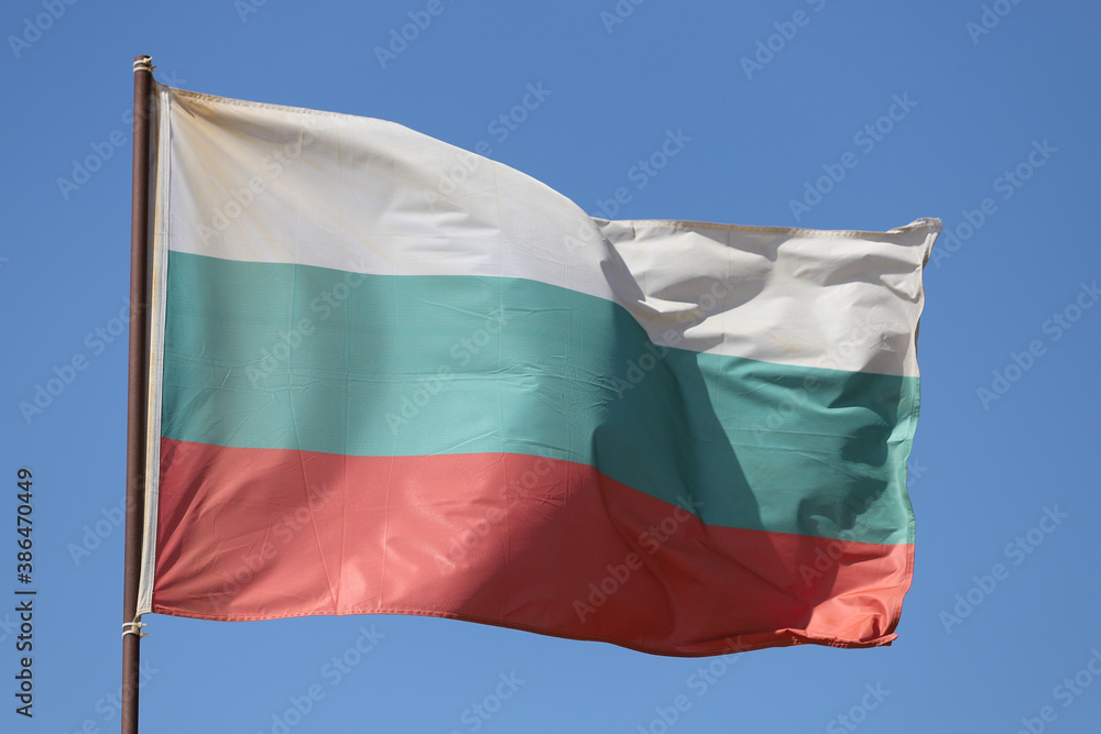 Bulgarian flag flying on flagpole