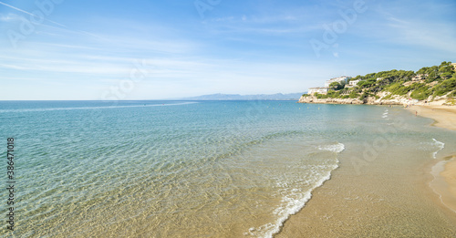 Fototapeta Naklejka Na Ścianę i Meble -  Panoramic view of blue mediterranean sea in Salou, Costa dorada, Tarragona province in Spain