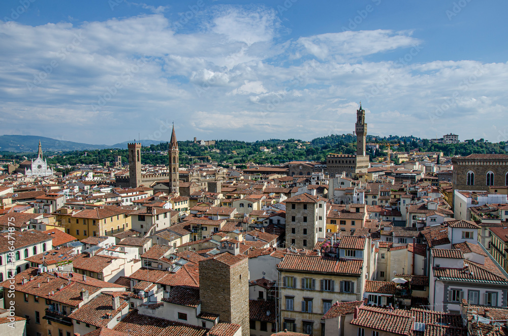 View from above of Florence historic city center in Italy