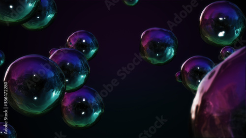 Obraz na plátně Field of Large Modern Shiny Bubble Spheres