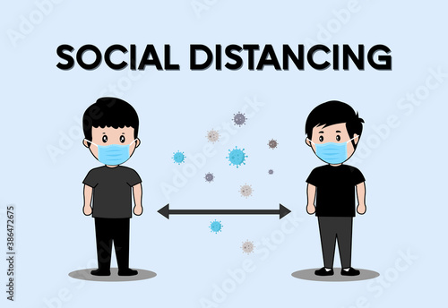 Social distancing during the Covid-19 pandemic. Keep Distance, New Normal Life. Vector illustration