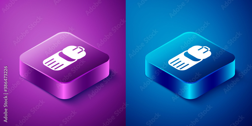 Isometric Trash can icon isolated on blue and purple background. Garbage bin sign. Recycle basket icon. Office trash icon. Square button. Vector. Isometric Trash can icon isolated on blue and purple background. Garbage bin sign. Recycle basket icon. Office trash icon. Square button. Vector.