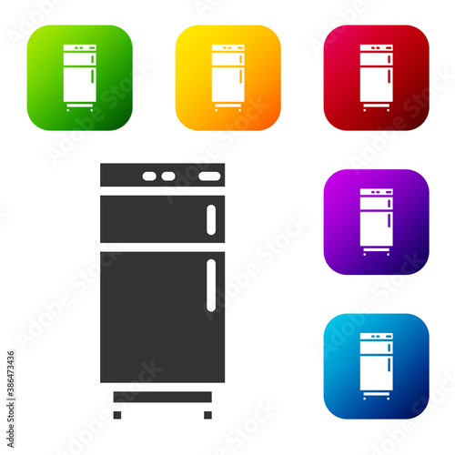 Free Download Black Refrigerator icon isolated on white background. Fridge freezer refrigerator. Household tech and appliances. Set icons in color square buttons. Vector. - GFXLoad
