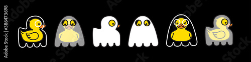 Yellow duck ghost. Halloween cute spooky character