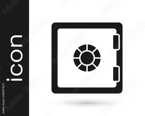 Black Safe icon isolated on white background. The door safe a bank vault with a combination lock. Reliable Data Protection. Vector.